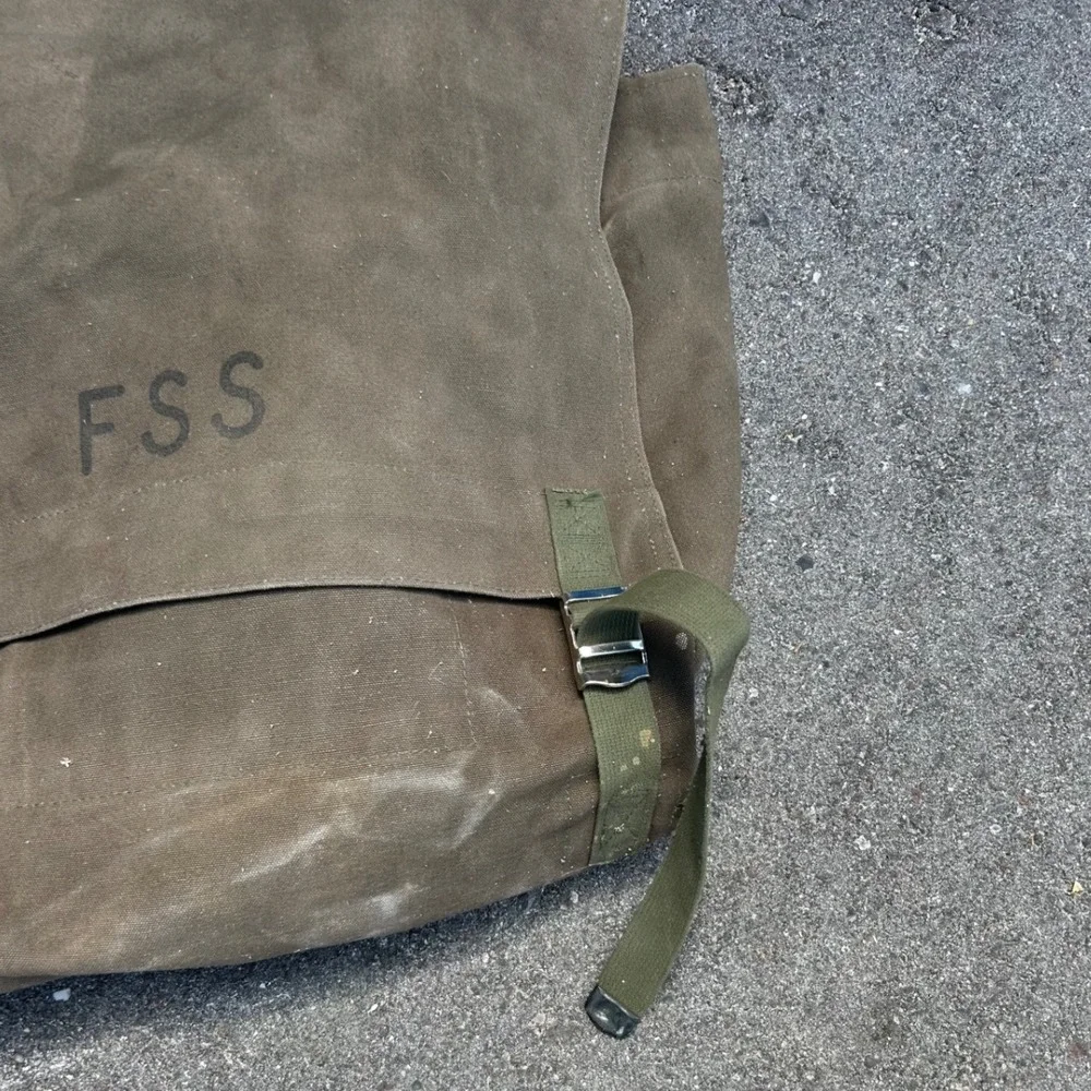 Vintage Military Canvas Rucksack FSS Stencil Olive Drab Field Bag Backpack